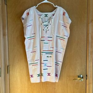 VALIANTE Anthro Pink Embroidered Bird Lace‎ Up Tunic Top Blouse Women's Size 1